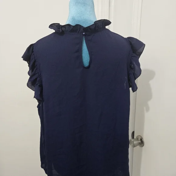 Navy Ruffle Sleeve Blouse - Picture 5 of 5